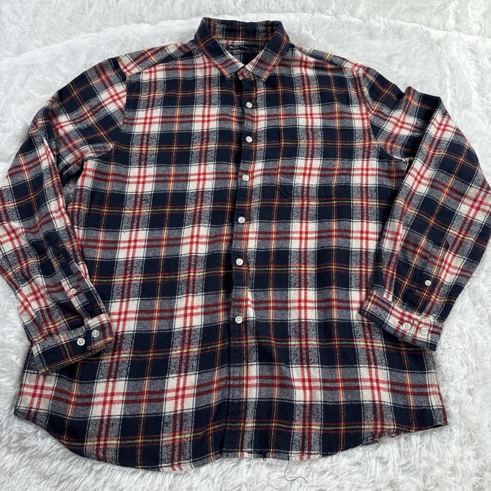Classic Plaid Button-Down Shirt - Navy, Red, and White